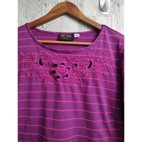 Bob Mackie Wearable Art Women's Purple Pink Stripped Tunic Pullover Size Medium - Picture 3 of 5